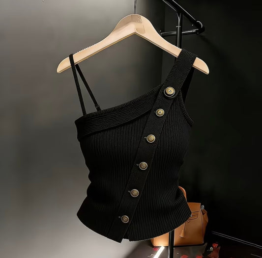 Asymmetrical Shoulder Sleeveless Knit Vest for stylish women