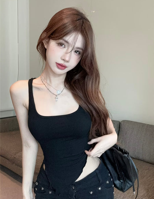 Sheer Mesh Spaghetti Strap Tank Top for Women, Summer Asymmetrical Strapless Backless Top π€