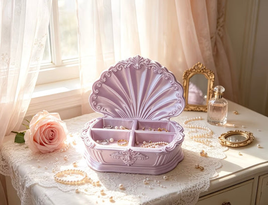 European-style embossed shell jewelry storage box aesthetic 🦪