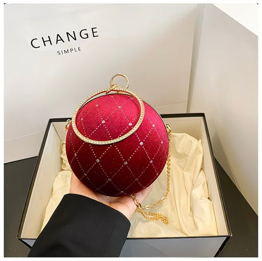 Glamorous stone work Crossbody Bag Versatile Chain Ball-Shaped Small Round Purse