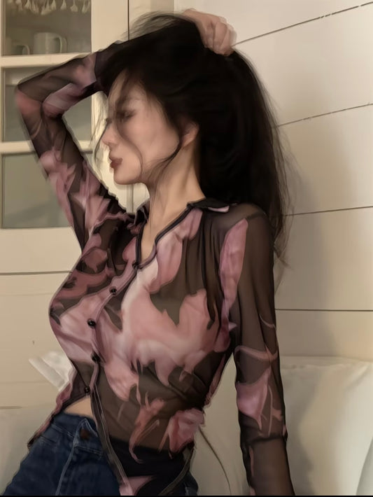 Gradient Mesh Long Sleeve
Shirt Women's Summer Lightweight V-Neck Slim Fit π€