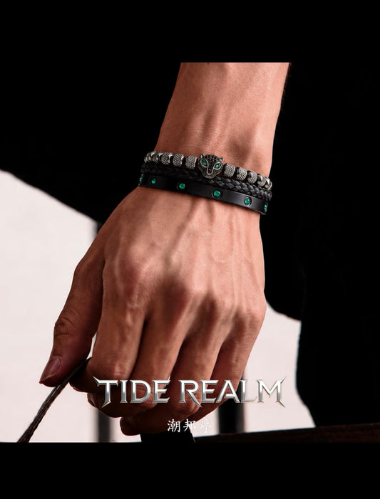 ChaoBang XulΓΌ Zircon Leopard Head Stackable Bracelet for Men