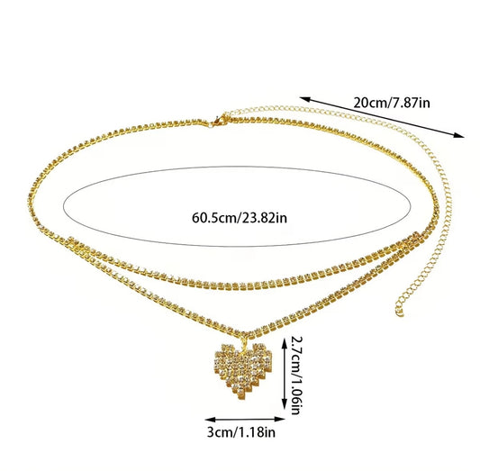 double-layer rhinestone heart pendant waist chain diamond belly body chain accessory