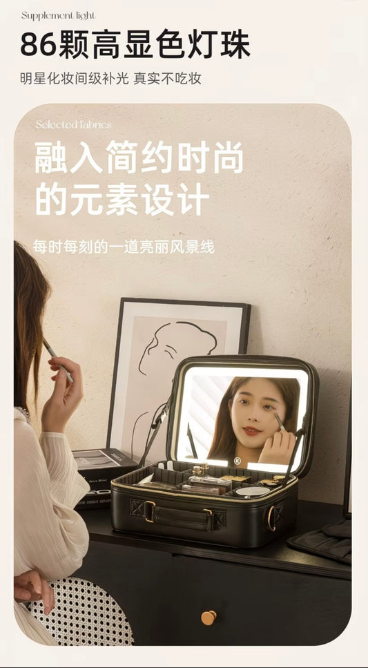 Professional Large-Capacity Storage Box with Mirror for Cosmetics, Includes Makeup Brush Set