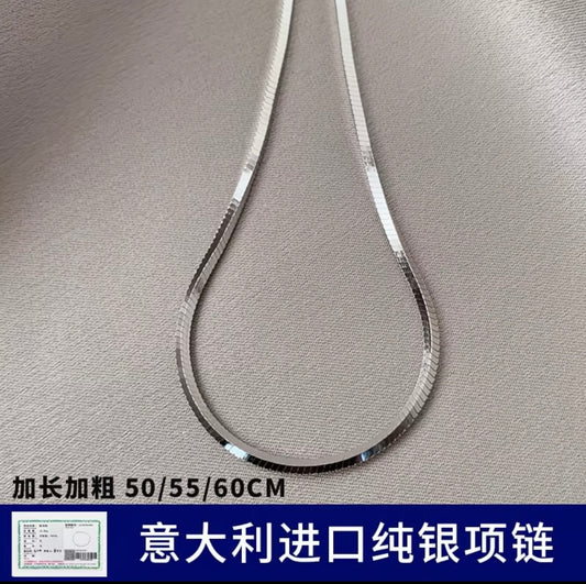 925 Sterling Silver Necklace for Men - Flat Snake Bone Collarbone Chain