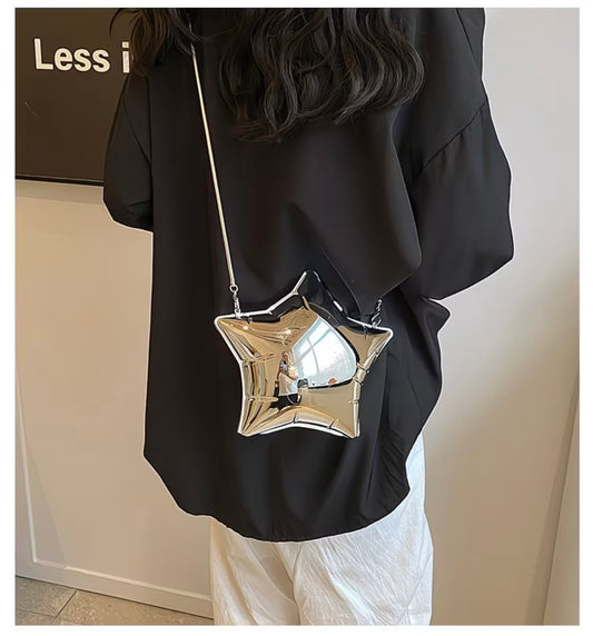 Trendy Glossy Five-Pointed Star Box Bag Handheld or Crossbody Bag