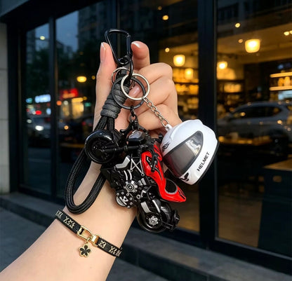 Creative Motorcycle Model Keychain with Light-Up Helmet, Personalized Key Ring 🏍️