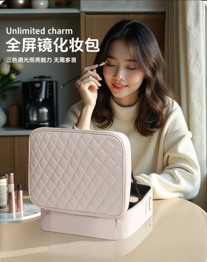 Professional Large-Capacity Storage Box with Mirror for Cosmetics, Includes Makeup Brush Set
