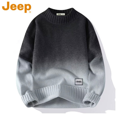 JEEP Men's Gradient Color Knit
Sweater, Autumn/Winter Fashion Casual Loose-Fitting Round Neck Pullover