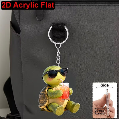 Creative Cartoon Turtle Drinking Beverage Keychain Hanging Ornament