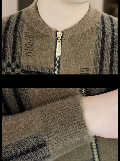 Men's Korean-style Zip-up Knit Cardigan, Stand Collar Solid Color Lightweight Sweater for Young Men