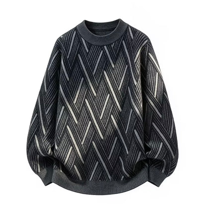 Premium Diamond Pattern Knitwear, Fashion Brand Faux Mink Fleece Thick Warm Woolen Pullover for Winter