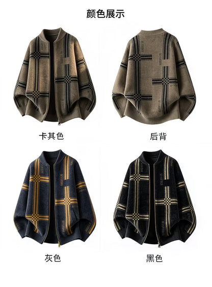 Men's Korean-style Zip-up Knit Cardigan, Stand Collar Solid Color Lightweight Sweater for Young Men