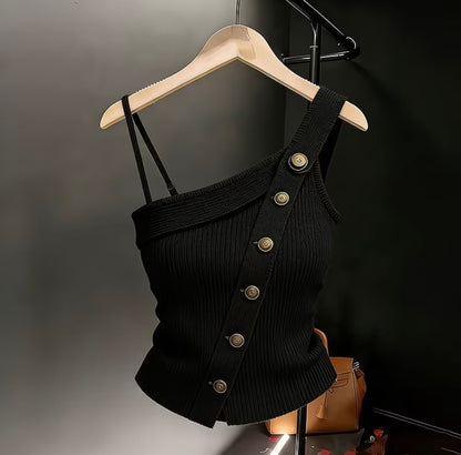 Asymmetrical Shoulder Sleeveless Knit Vest for stylish women