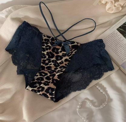 Cross-over Leopard Print Women's Low-Waist Hollow-out Breathable Pure Cotton Panties