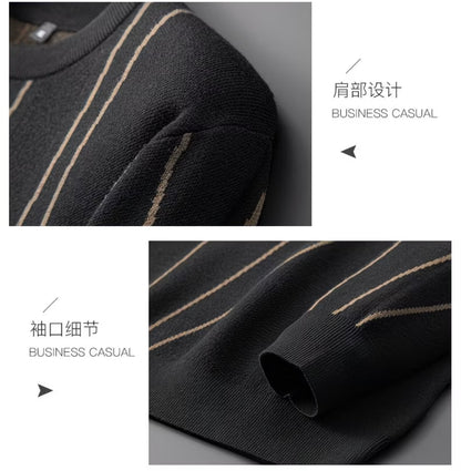 Autumn Winter Plus Size Men's Long Sleeve Knitted Sweater, Loose Fit Casual Round Neck Pullover warmer