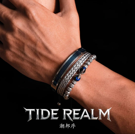 Luxury Layered Bracelet - Trendy, Unique, High-End Blue Bead Multi-Layer Braided Cord Wristband