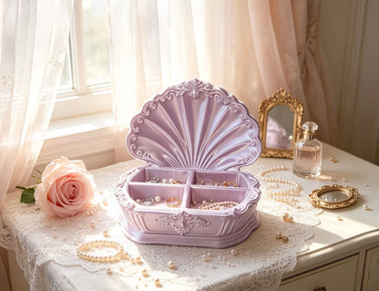 European-style embossed shell jewelry storage box aesthetic 🦪