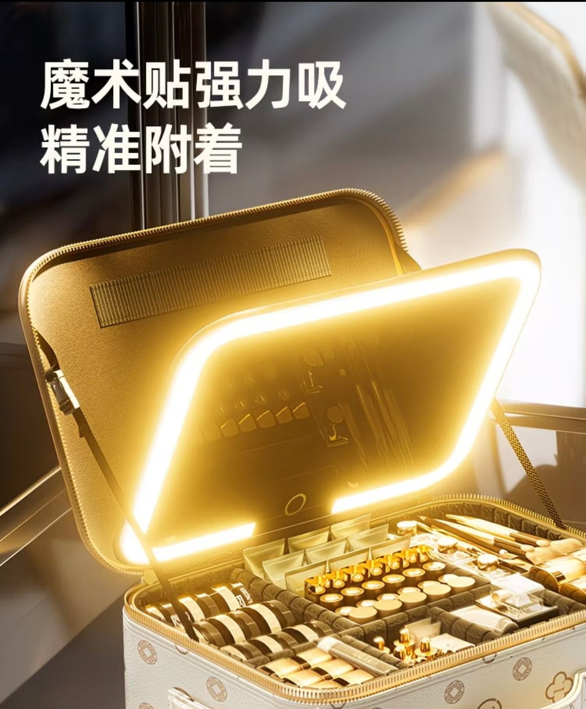 Premium Makeup Organizer Box with Mirror, LED Light, Professional Stylist Storage Case