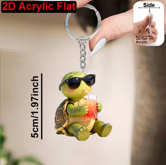 Creative Cartoon Turtle Drinking Beverage Keychain Hanging Ornament