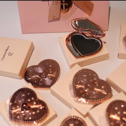Charlotte Tilbury-Aesthetic Heart-Shaped Folding Makeup Mirror, Portable Rotating
