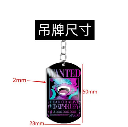 One Piece Merchandise - Luffy, Zoro, Ace Wanted Poster Titanium Steel Military Badge Keychain Pendant for Men & Women Car Keys