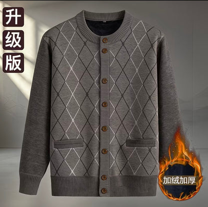 Men's Fleece-Lined Knitted Sweater Warm Thick Cardigan top selling product