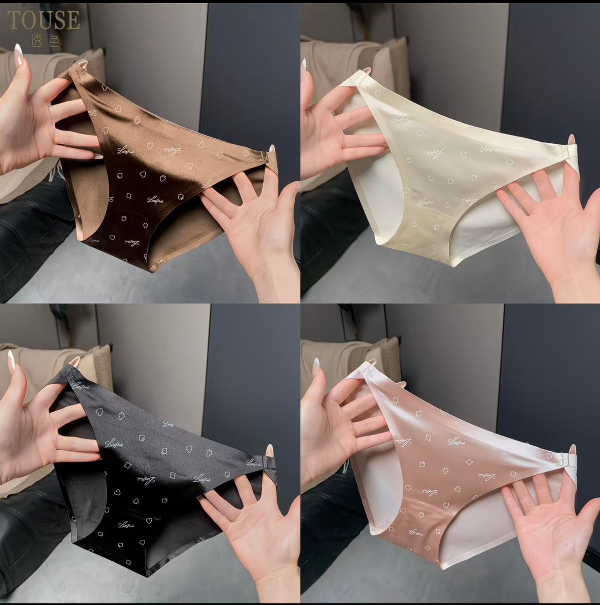 French-style Light Luxury Satin Printed High-Cut Premium Women's Underwear