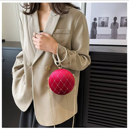 Glamorous stone work Crossbody Bag Versatile Chain Ball-Shaped Small Round Purse