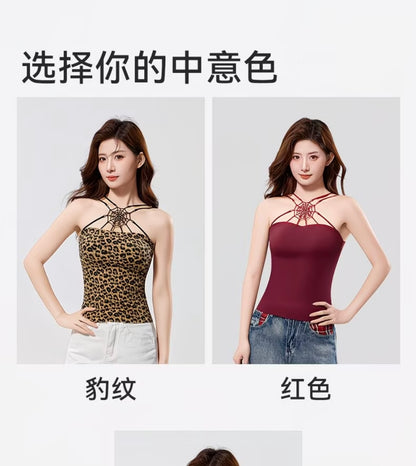 Women's Spider Web Cutout Backless Halter Neck Camisole Inner Wear Top