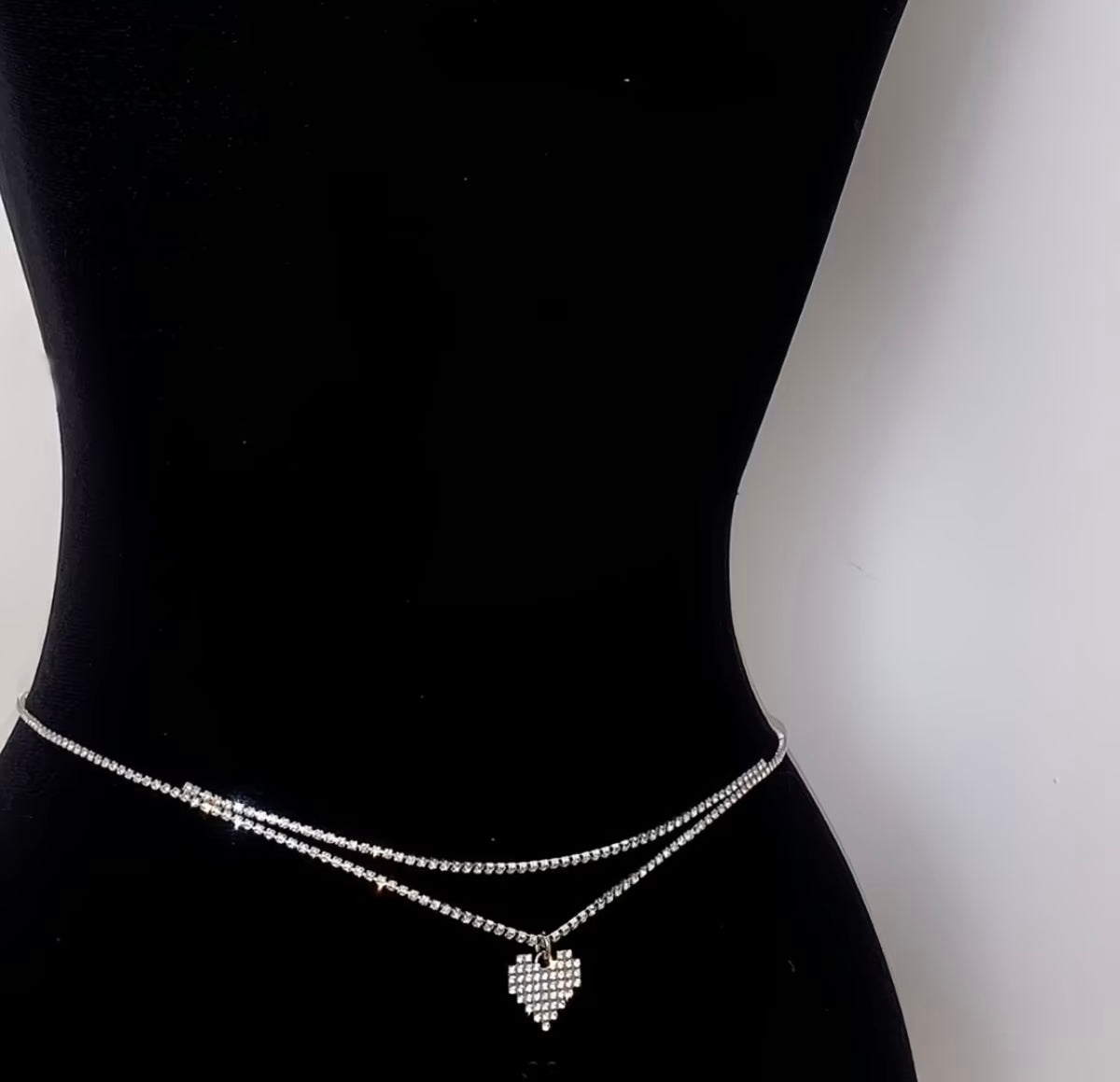 double-layer rhinestone heart pendant waist chain diamond belly body chain accessory