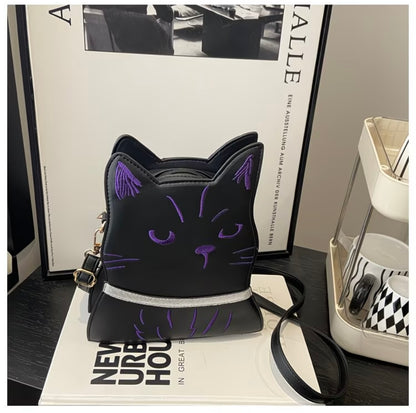 Large Capacity Shoulder Crossbody Bag with Cute Cat Design, Stylish Bucket Bag for Outdoor Use