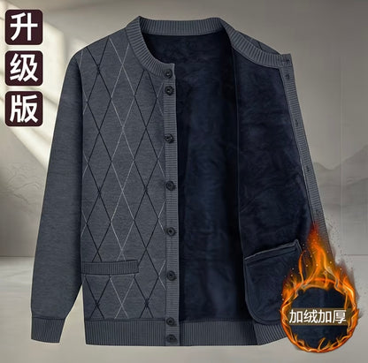 Men's Fleece-Lined Knitted Sweater Warm Thick Cardigan top selling product