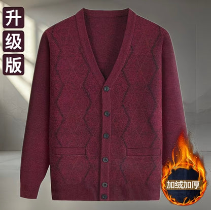 Men's Fleece-Lined Knitted Sweater Warm Thick Cardigan top selling product