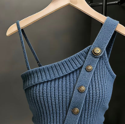 Asymmetrical Shoulder Sleeveless Knit Vest for stylish women