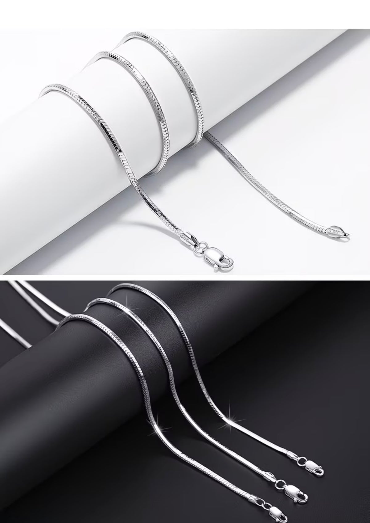 925 Sterling Silver Necklace for Men  - Flat Snake Bone Collarbone Chain