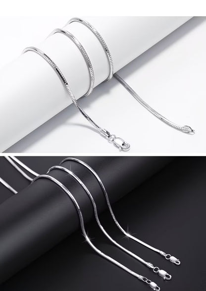 925 Sterling Silver Necklace for Men  - Flat Snake Bone Collarbone Chain