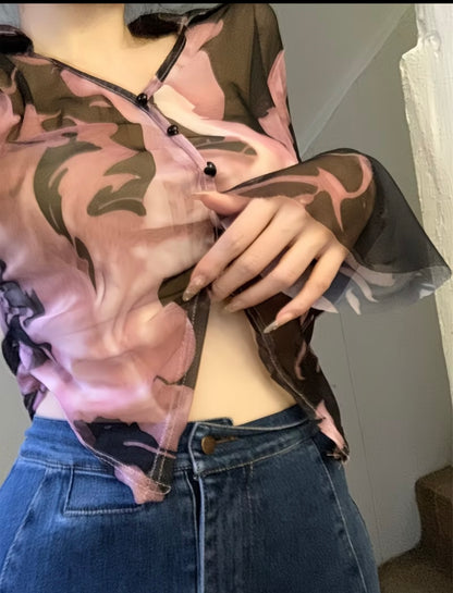 Gradient Mesh Long Sleeve
Shirt Women's Summer Lightweight V-Neck Slim Fit 🖤