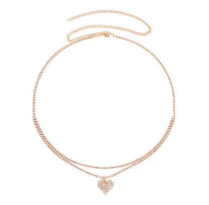 double-layer rhinestone heart pendant waist chain diamond belly body chain accessory