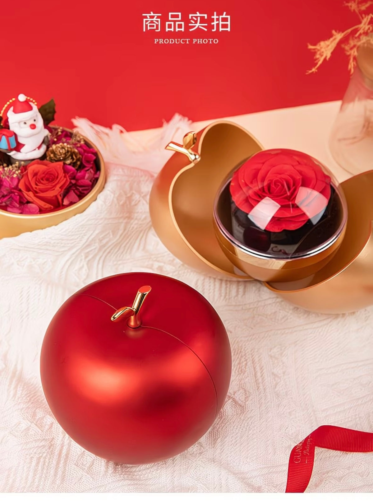 Romantic Rose Apple-Shaped Jewelry Box Gift Set