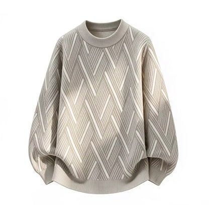 Premium Diamond Pattern Knitwear, Fashion Brand Faux Mink Fleece Thick Warm Woolen Pullover for Winter