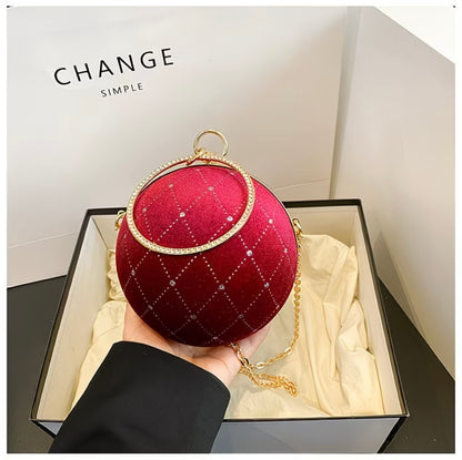 Glamorous stone work Crossbody Bag Versatile Chain Ball-Shaped Small Round Purse
