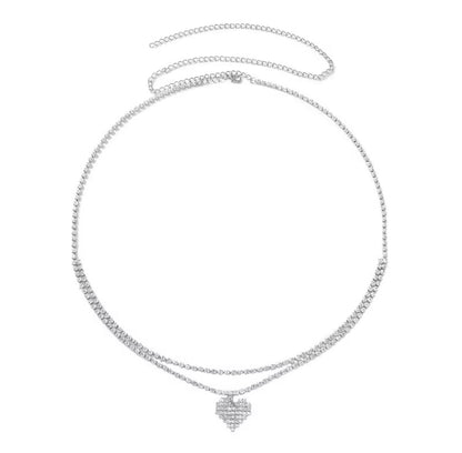 double-layer rhinestone heart pendant waist chain diamond belly body chain accessory
