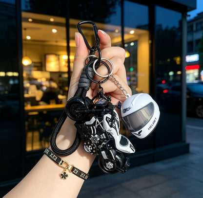 Creative Motorcycle Model Keychain with Light-Up Helmet, Personalized Key Ring 🏍️