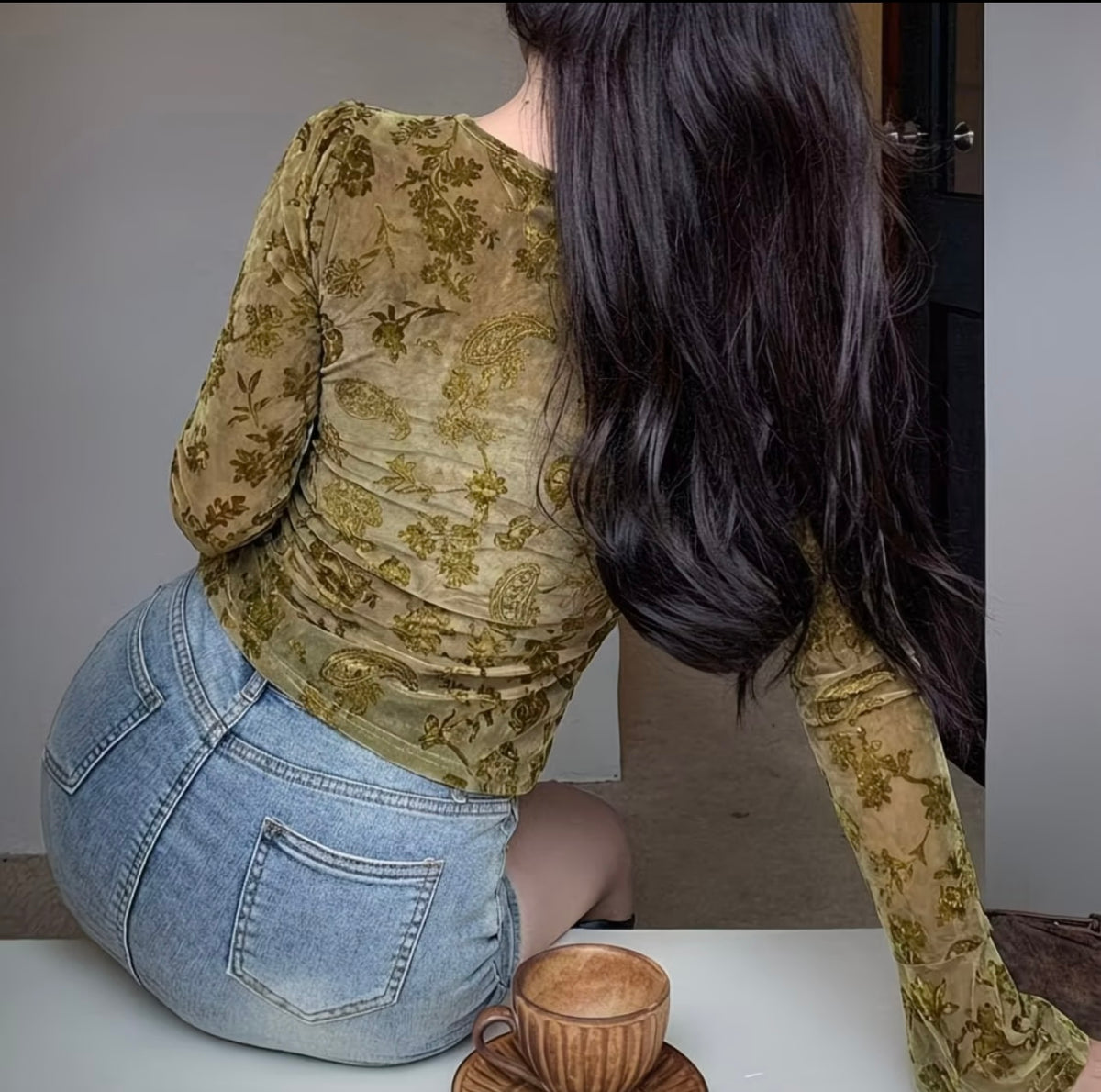 French Vintage Jacquard Embroidered Shirt with Irregular Knot Design for Women, Fashionable Elegant Casual Top