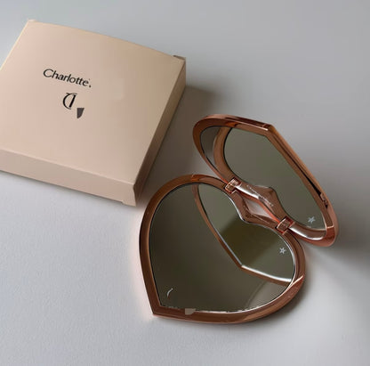 Charlotte Tilbury-Aesthetic Heart-Shaped Folding Makeup Mirror, Portable Rotating