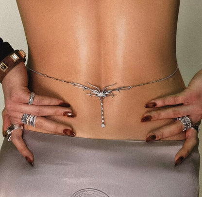 Rhinestone Fringe Waist Chain - Vacation Accessory, Simple Bikini Body Chain Waist Decoration
