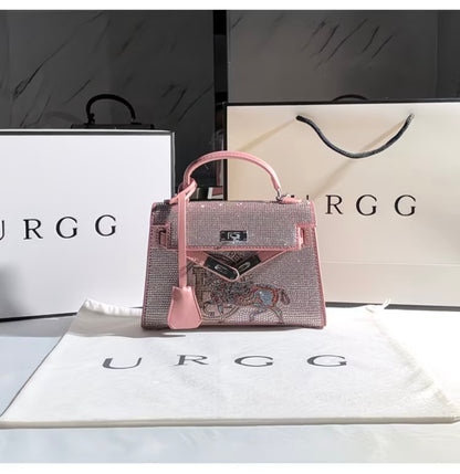 URGE Rhinestone  New Trendy Textured Second Generation Mini Kelly Bag with crossbody Handbag