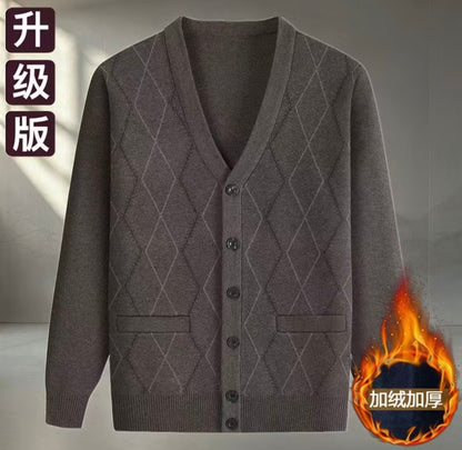 Men's Fleece-Lined Knitted Sweater Warm Thick Cardigan top selling product