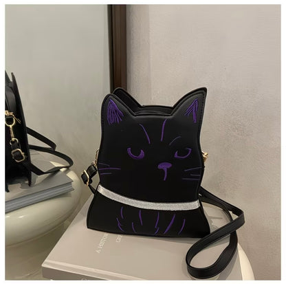 Large Capacity Shoulder Crossbody Bag with Cute Cat Design, Stylish Bucket Bag for Outdoor Use